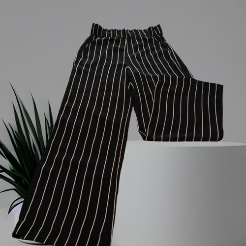 ZARA Black Striped Wide-Leg Pants With Elastic Waistband Like New XS
