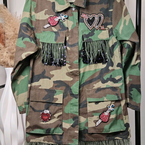 Anemi Military Jacket with Embroidered Patches and Fringes like new