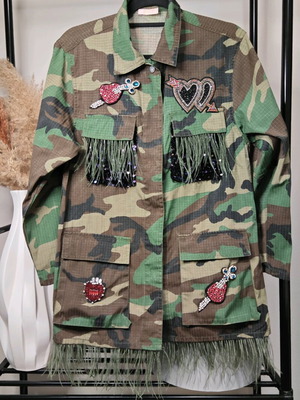 Anemi Military Jacket with Embroidered Patches and Fringes like new