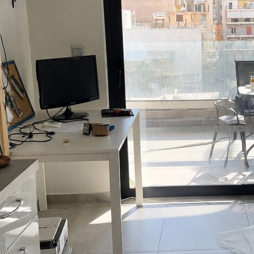 IKEA white desk, modern minimalist design