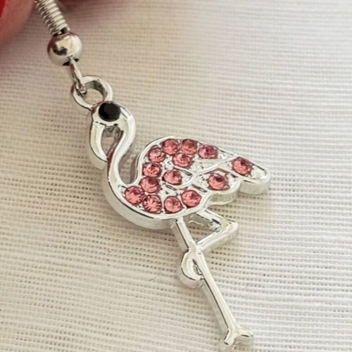 Flamingo Earrings new, silver pink stainless steel
