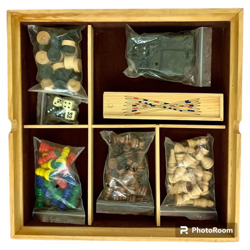 Philos wooden board game set used with chess, backgammon, tic-tac-toe