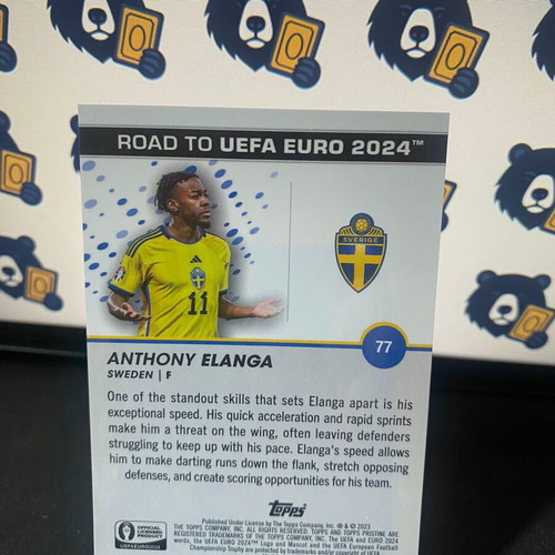 Anthony Elanga 2023 Topps Pristine Road to UEFA Euro 2024 Purple Refractor card new