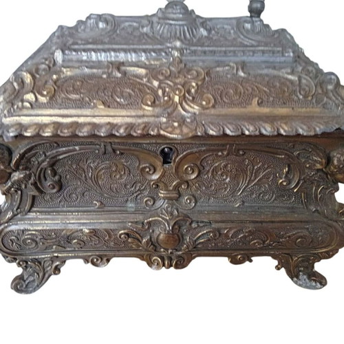 French Louis IE style jewelry box used, gold color