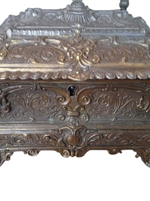 French Louis IE style jewelry box used, gold color