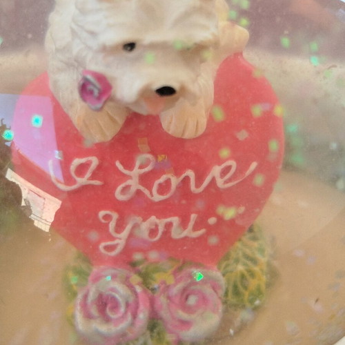 Glass ball dog new with flowers and ilove you logo