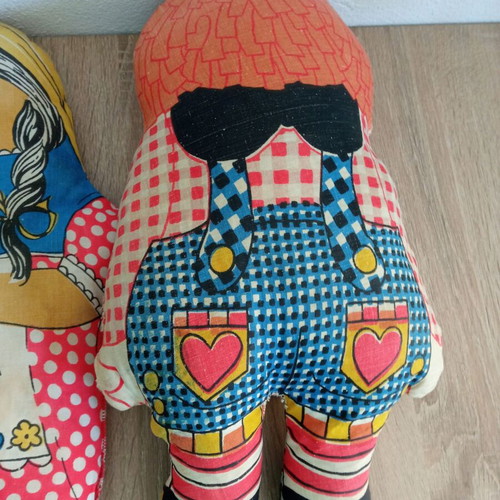 Vintage Raggedy Andy and Clara children's plush pillows used 1970's