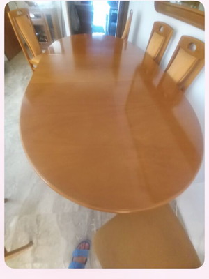 Mahogany dining set with extension and six high-back chairs