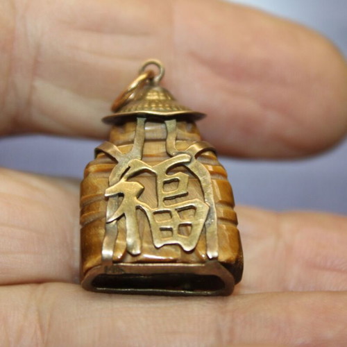 Tiger Eye Buddha pendant necklace, 14K gold plated