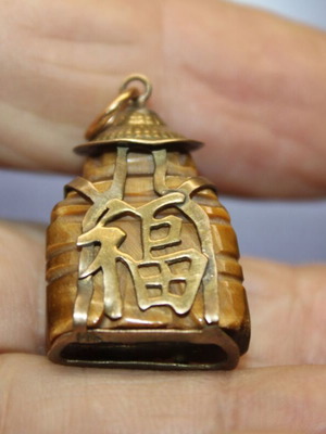 Tiger Eye Buddha pendant necklace, 14K gold plated