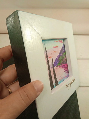 Handmade frame 17x17 cm with cotton canvas, theme Taygetos, made to order