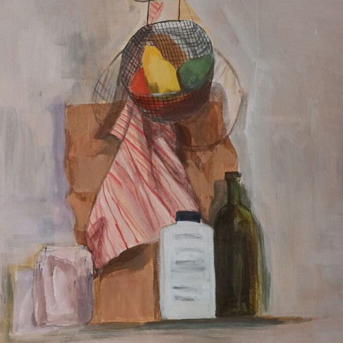Hand-painted still life acrylic painting with frame and glass, like new