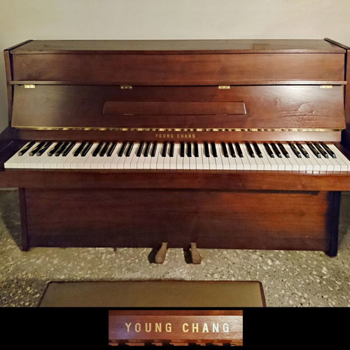 Young Chang Upright Piano used, model EC-109 satin walnut, 1989