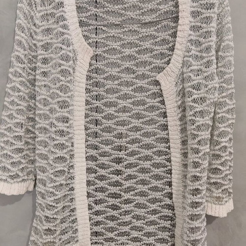 Summer cardigan with silver thread and 3/4 sleeve, size M, white