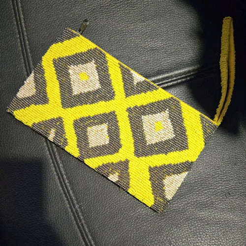 Ethnic wallet used, gray and yellow
