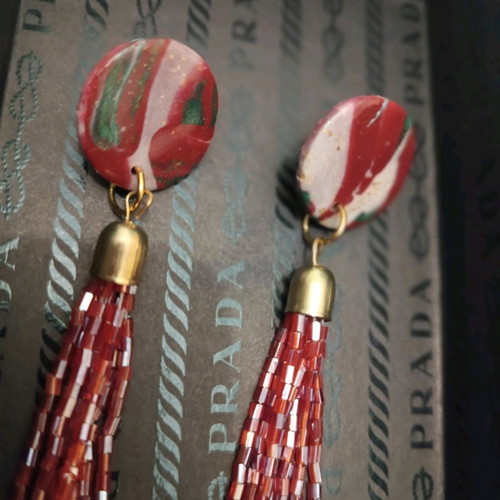 Handmade earrings from clay and beads new, unworn