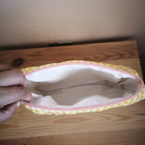 Set of 3 Quilted Makeup Bags Yellow Plaid with Pink Bows