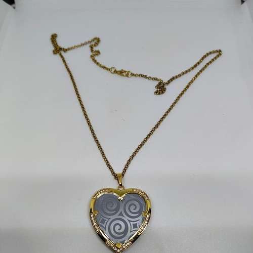 Heart Pendant Necklace with Embossed Spiral Designs, like new