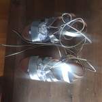 Bozikis sandals new, gold with high thick heel and ankle strap