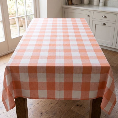 Gingham Tablecloth salmon/peach 147x170 cm like new