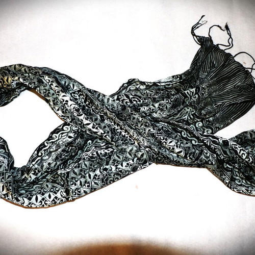 Siam Silk Black Batik Scarf 1.5x0.45m New