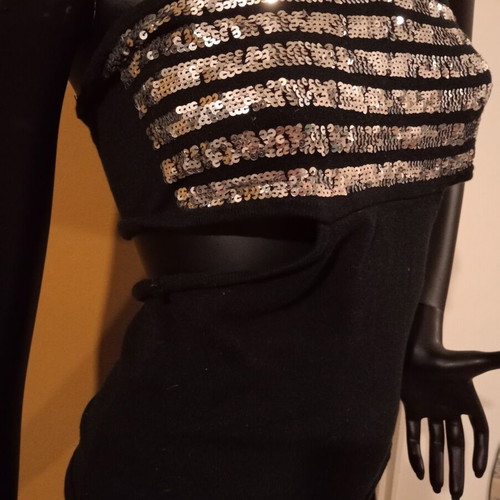 MNG Jeans Halterneck Top L New Black Silver Sequins
