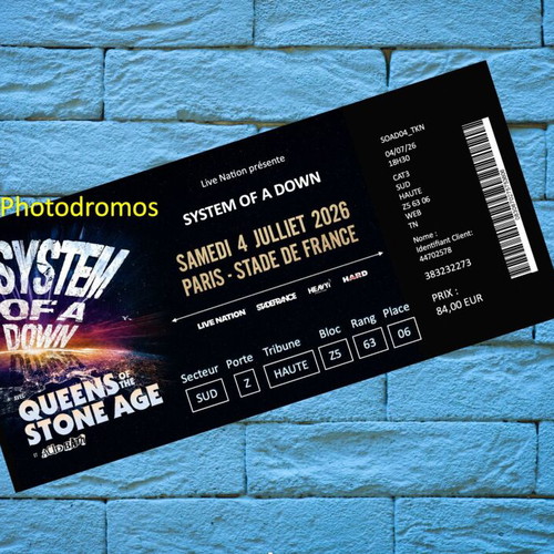 System of a Down hard copy custom concert ticket memorabilia