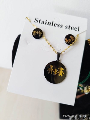 Jewelry set stainless steel family design necklace and earrings new