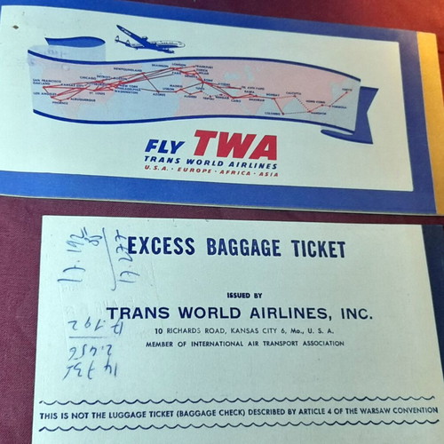 Σετ αεροπορικών εισιτηρίων TWA 1956 σαν καινούργιο με δήλωση εθνικού νομίσματος