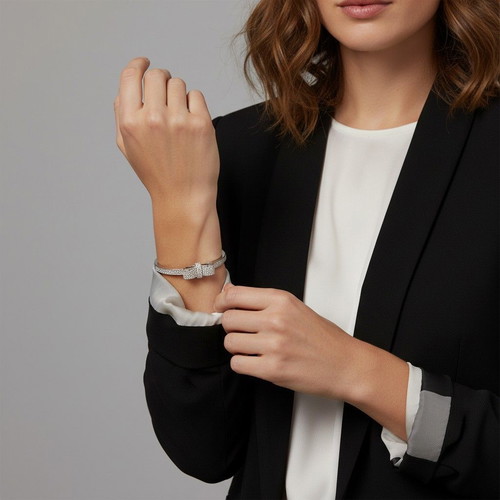 Swarovski Pavé Crystal Bow Hinge Bangle Bracelet, silver