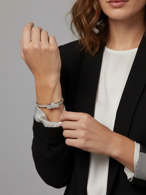Swarovski Pavé Crystal Bow Hinge Bangle Bracelet, silver