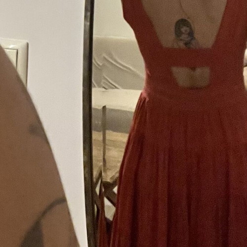 See U Soon terracotta long dress, V-neck with lace details