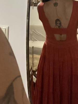 See U Soon terracotta long dress, V-neck with lace details
