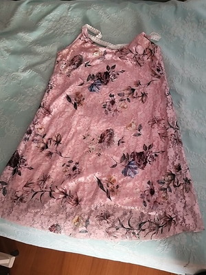 Dress pink with flowers new, suitable for summer