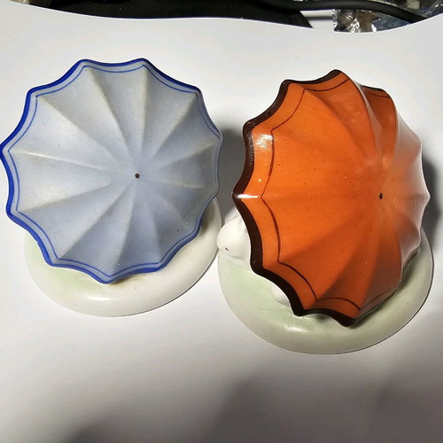 Hollohaza porcelain used, rabbits under umbrella set of 2