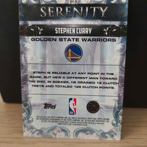 2025-26 Topps Chrome SY-3 Stephen Curry Serenity Refractor card new