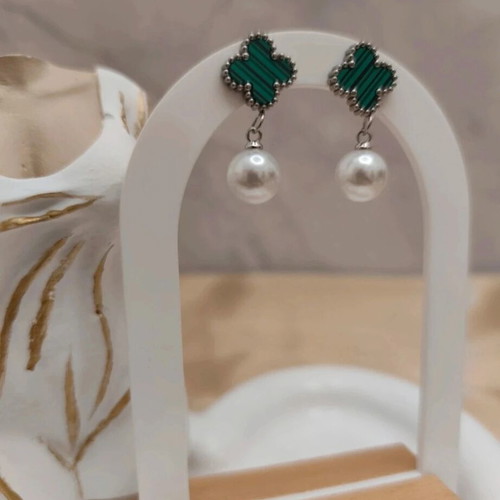 Steel earrings with pearl new, stainless silver color