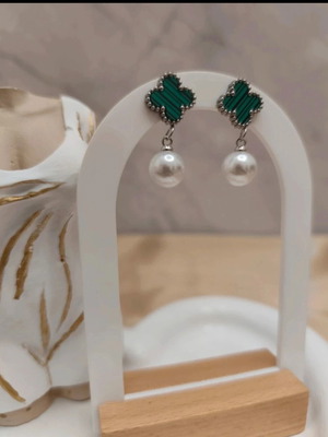 Steel earrings with pearl new, stainless silver color