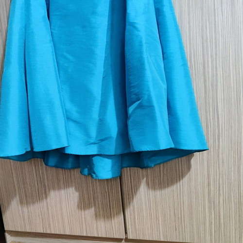 Strapless satin dress turquoise like new with embroidery and rhinestones