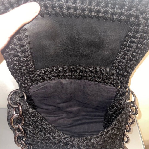 Shoulder bag used black handmade with chain