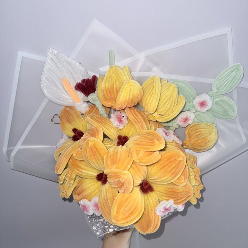 Handmade aromatic flower bouquet in sunset colors