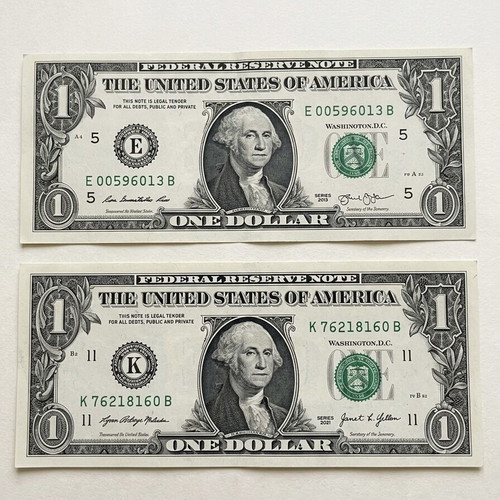 US One Dollar Bills like new, set of 2