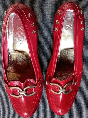 Red Italian patent leather pumps used size 36 with wooden heel