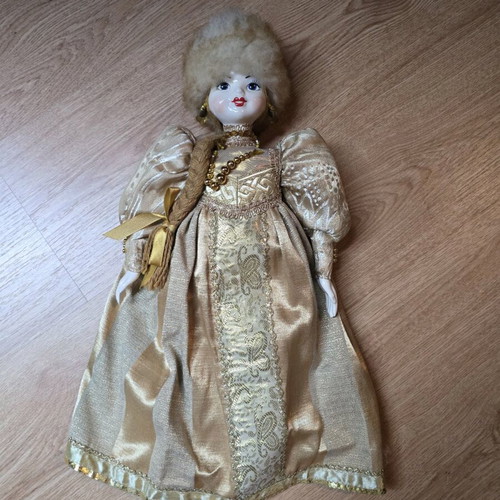 Russian handmade glass doll like new, golden with glass feet
