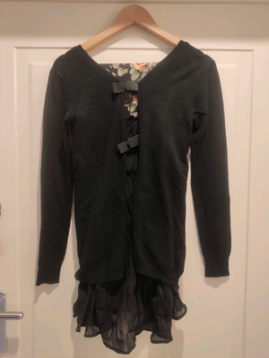 Women's black blouse with V-neck and bows, size S/M