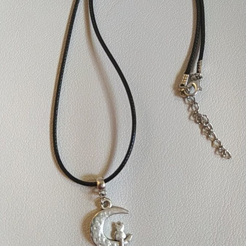 Cat Necklace on Cord Silver Color New