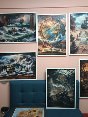 Puzzle collection of 7 with wooden frames, 50×70 cm, like new