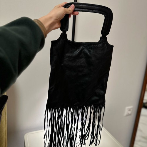 MAT leather bag black like new with fringes