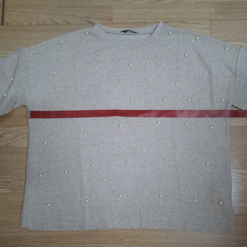 Zara pullover with 3/4 sleeve like new, beige with pearl beads