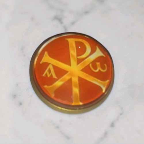 Pin with Chi Rho Alpha and Omega symbol new, religious jewelry